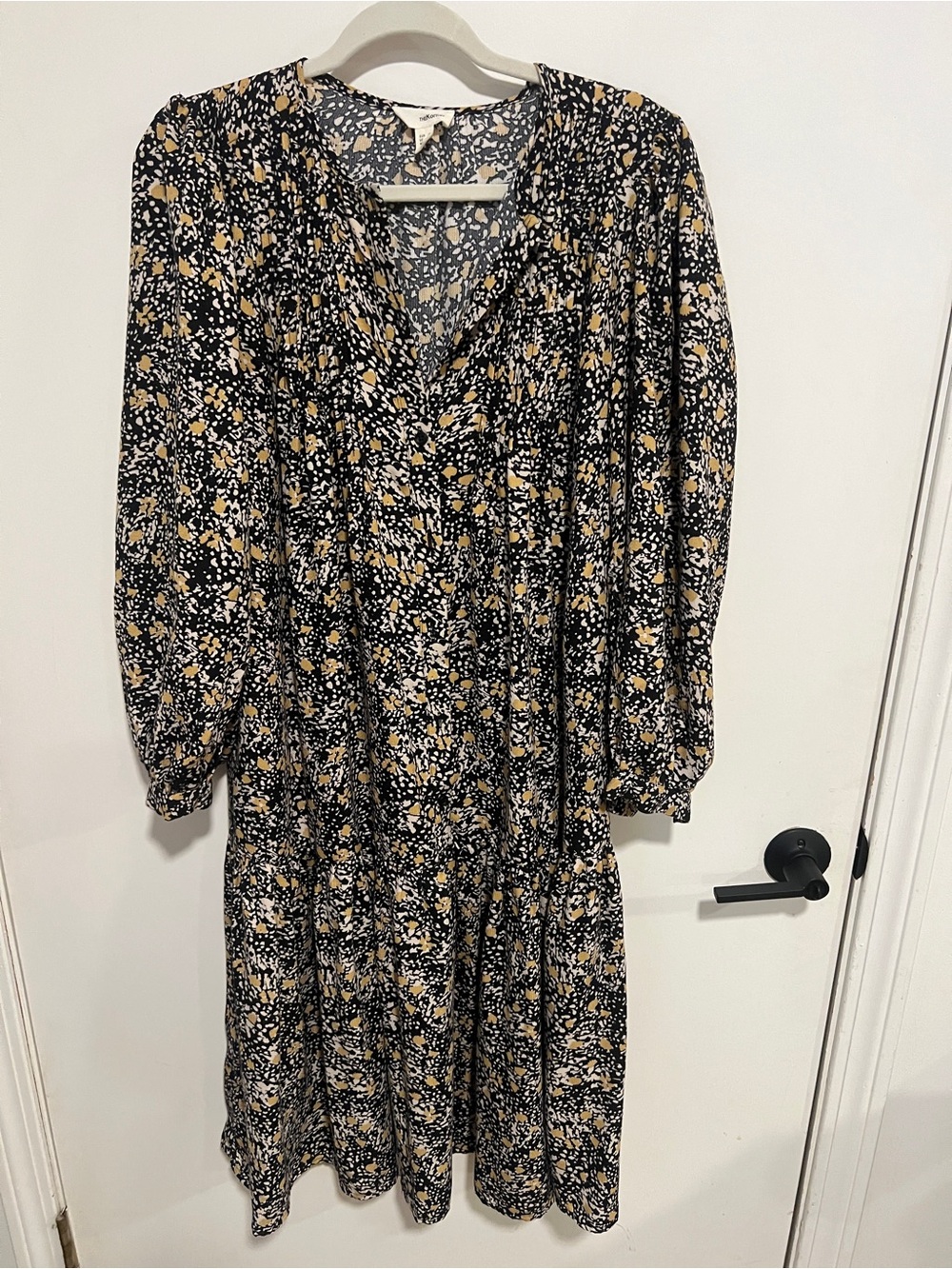 The Korner Baby Doll Floral Long-Sleeve Midi Dress Mustard Accents
